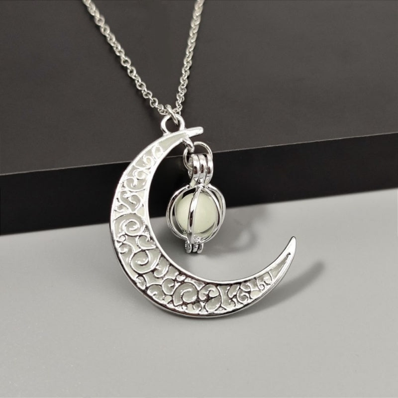 Luminous Crescent Moon Orb Necklace