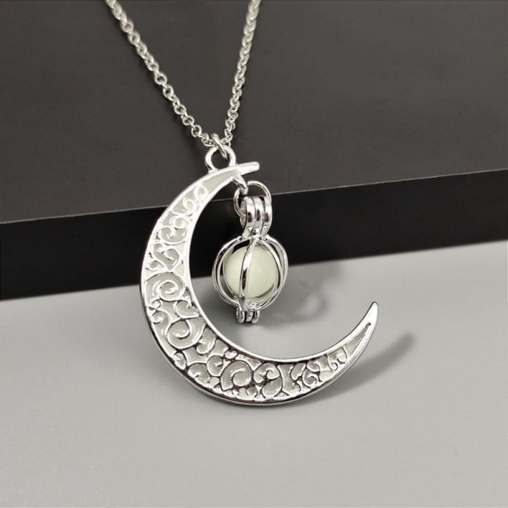 Luminous Crescent Moon Orb Necklace