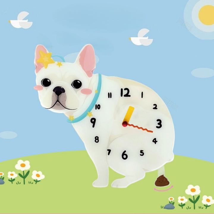Small Dog Silent Wall Clock No Drill