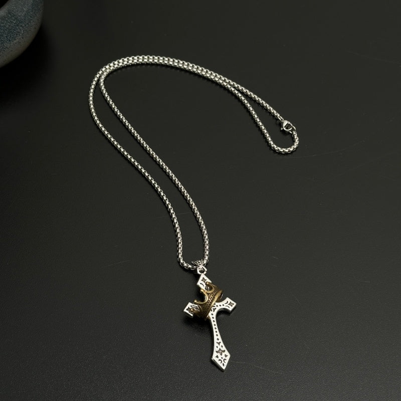 Vintage Cross Crown Necklace