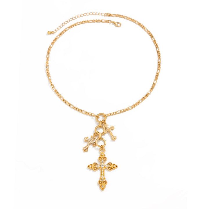 Vintage Multi Cross Gold Rhinestone Necklace