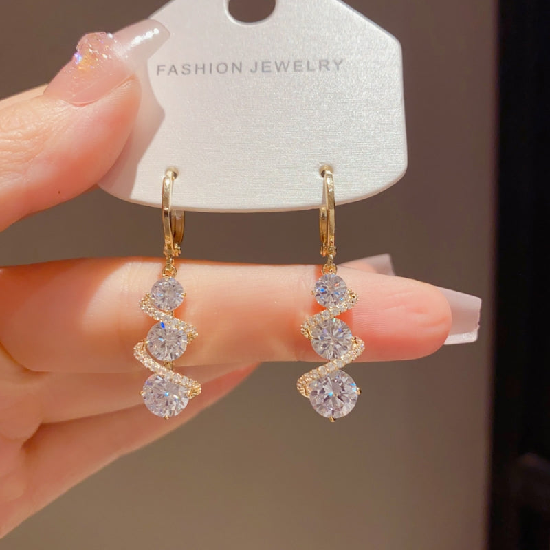 Minimalist Long Zircon Spiral Earrings