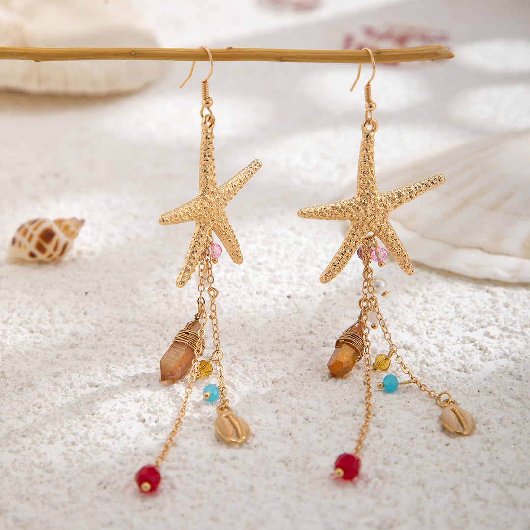 Long Layer Starfish Earrings Summer Outings
