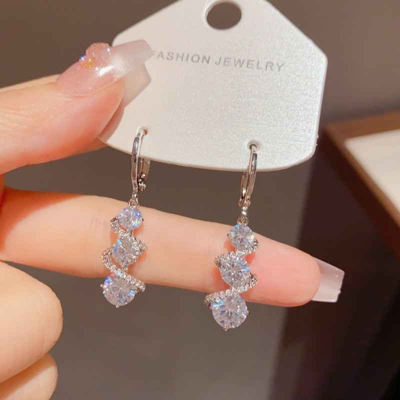 Minimalist Long Zircon Spiral Earrings