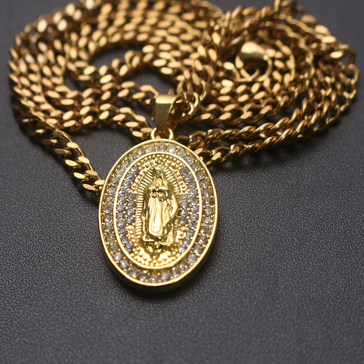 Guadalupe CZ Pendant Cuban Chain Necklace