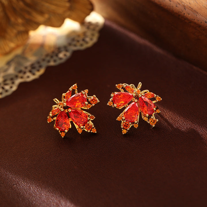Red Maple Leaf Jewelry Set for Fall
