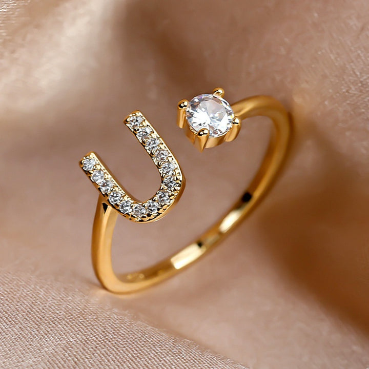 Elegant Initial Open Ring with Zircon