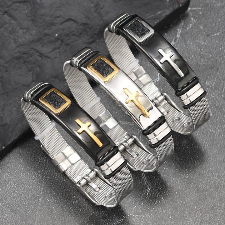 Stainless Steel Cross Mesh Bracelet