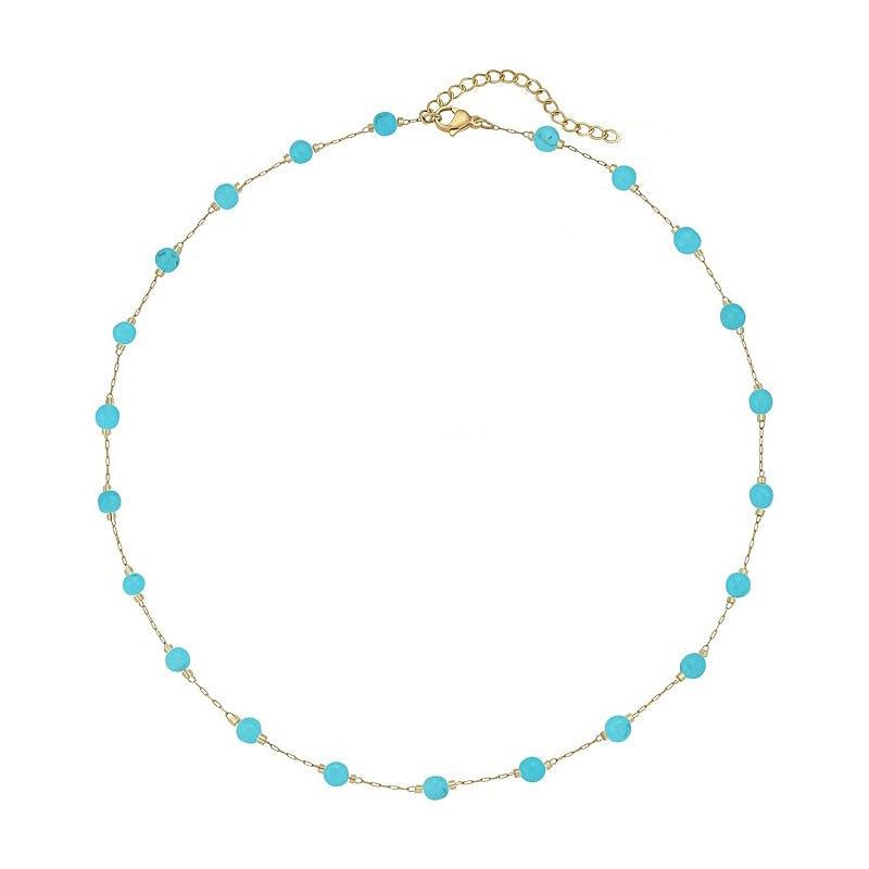 Turquoise Bead Station Choker Necklace Daily Beach Layer Jewelry
