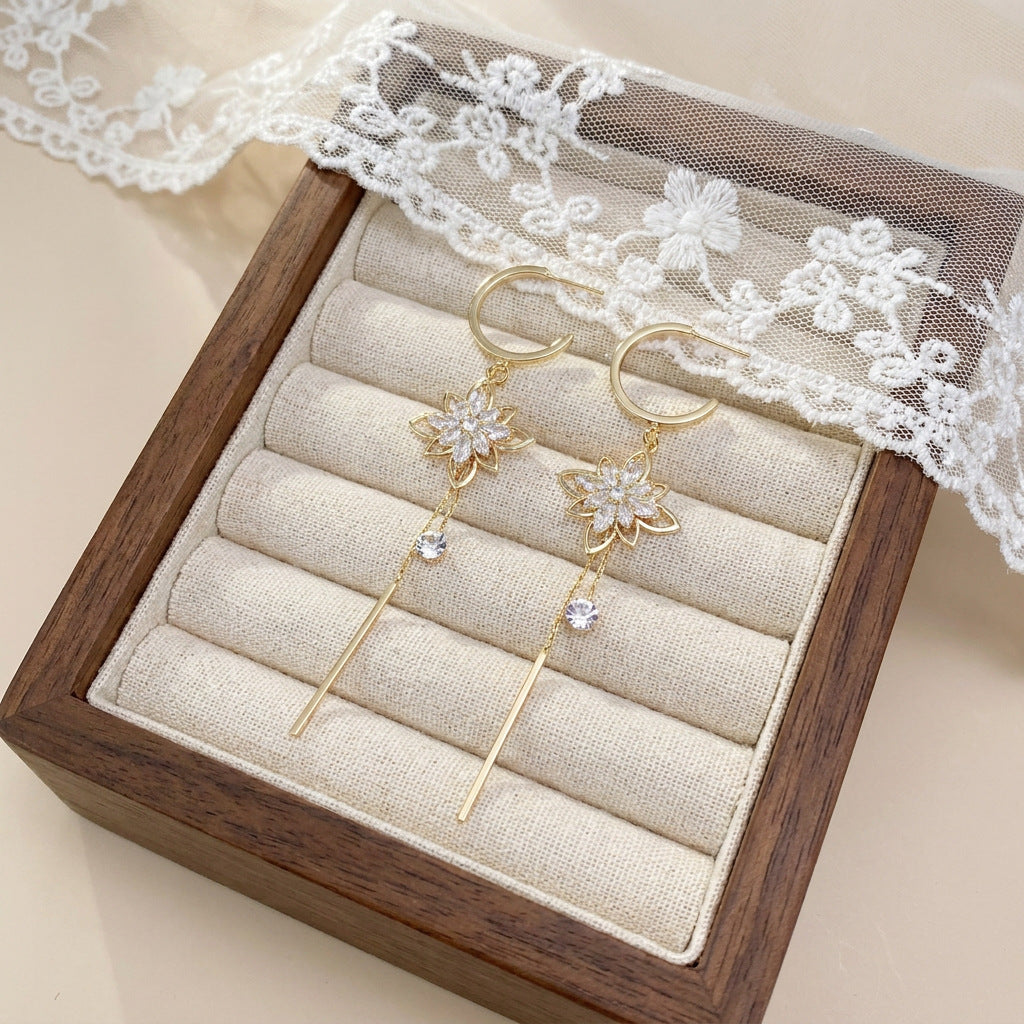 Floral Tassel Hoop Drop Earrings Daily Date Wear