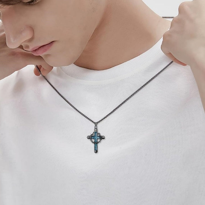 Black Cross Necklace Crown Design Pendant