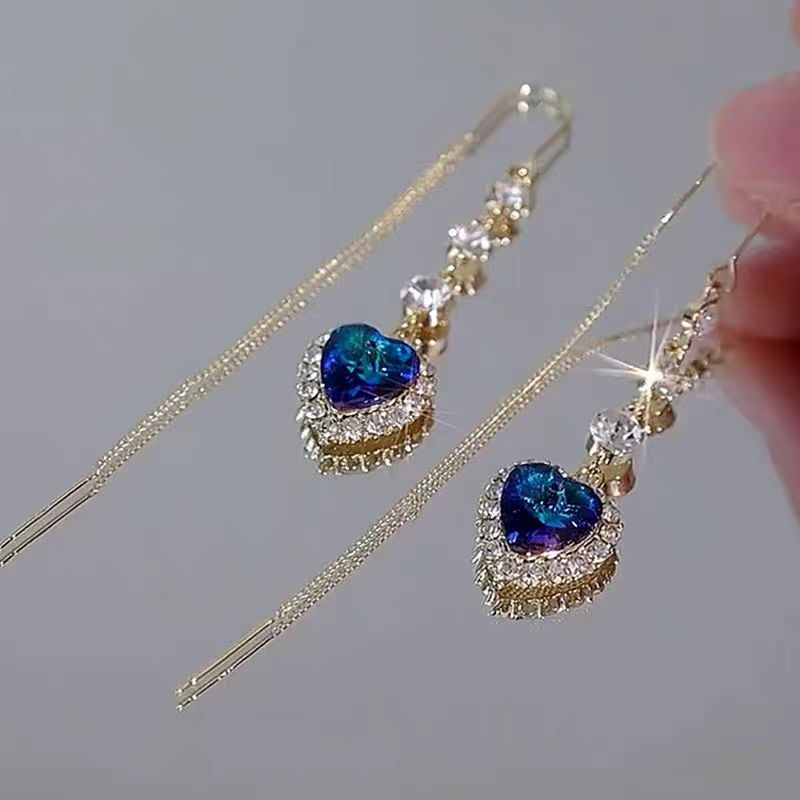 Threader Earrings Heart Tassel Date Night