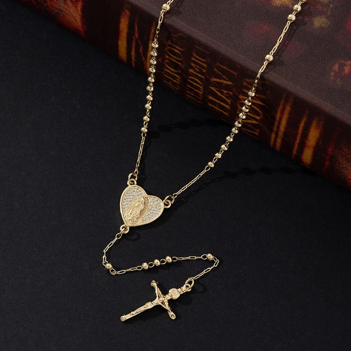 Guadalupe Heart Rosary Cross Necklace