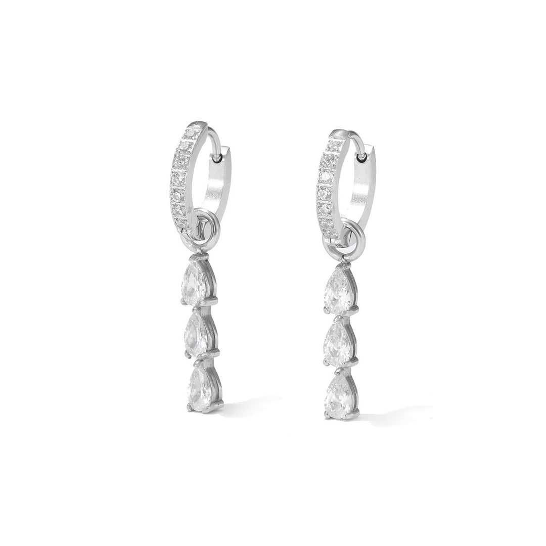 Teardrop CZ Huggie Drop Earrings