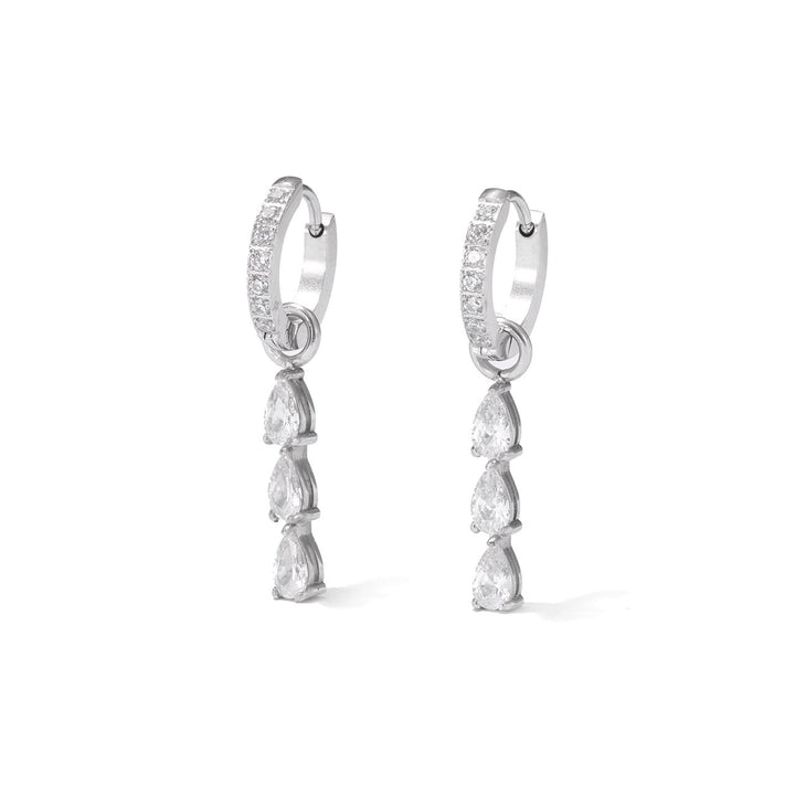 Teardrop CZ Huggie Drop Earrings