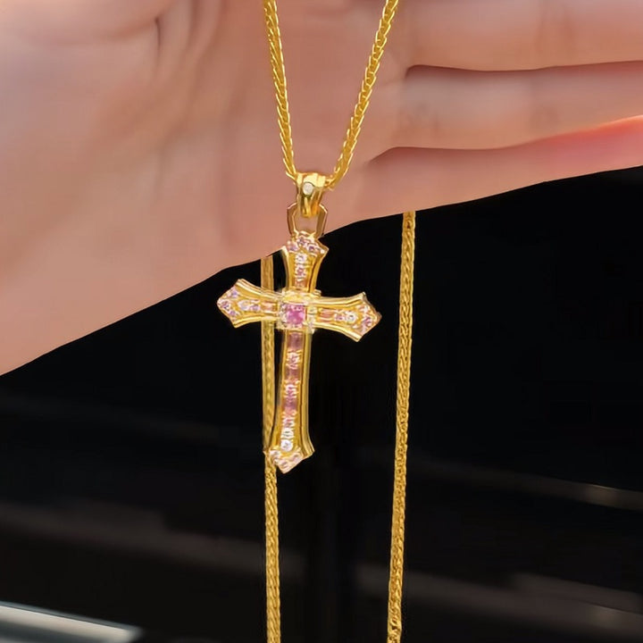 Gold Tone Crystal Cross Pendant