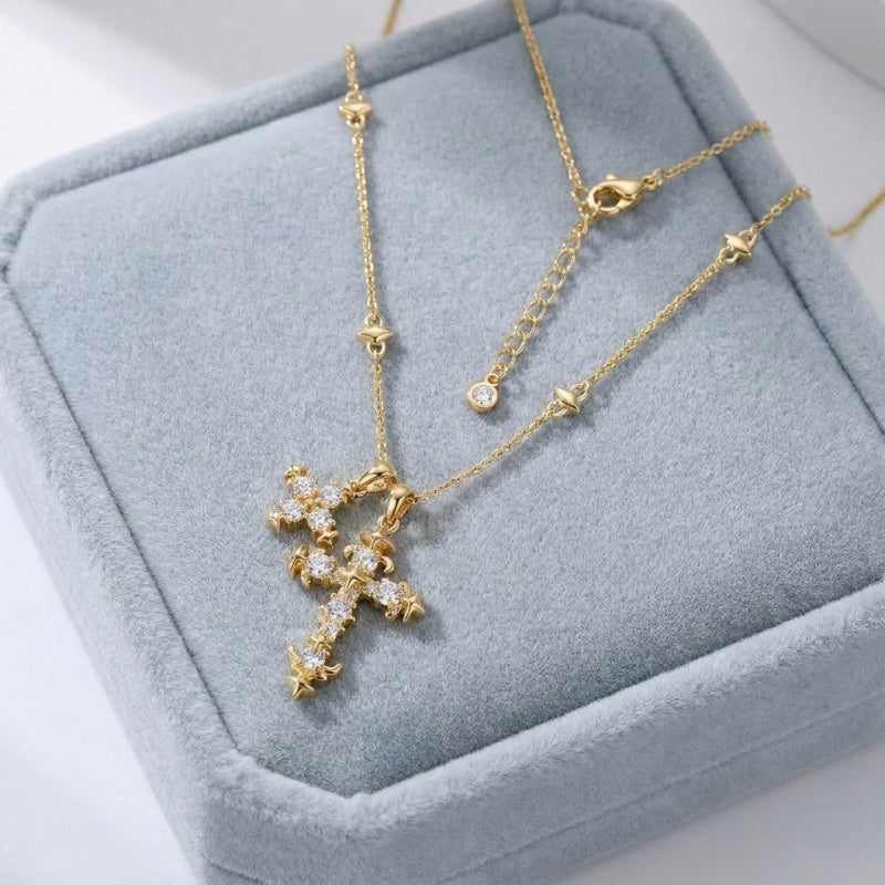 Bling Double Cross Faith Necklace