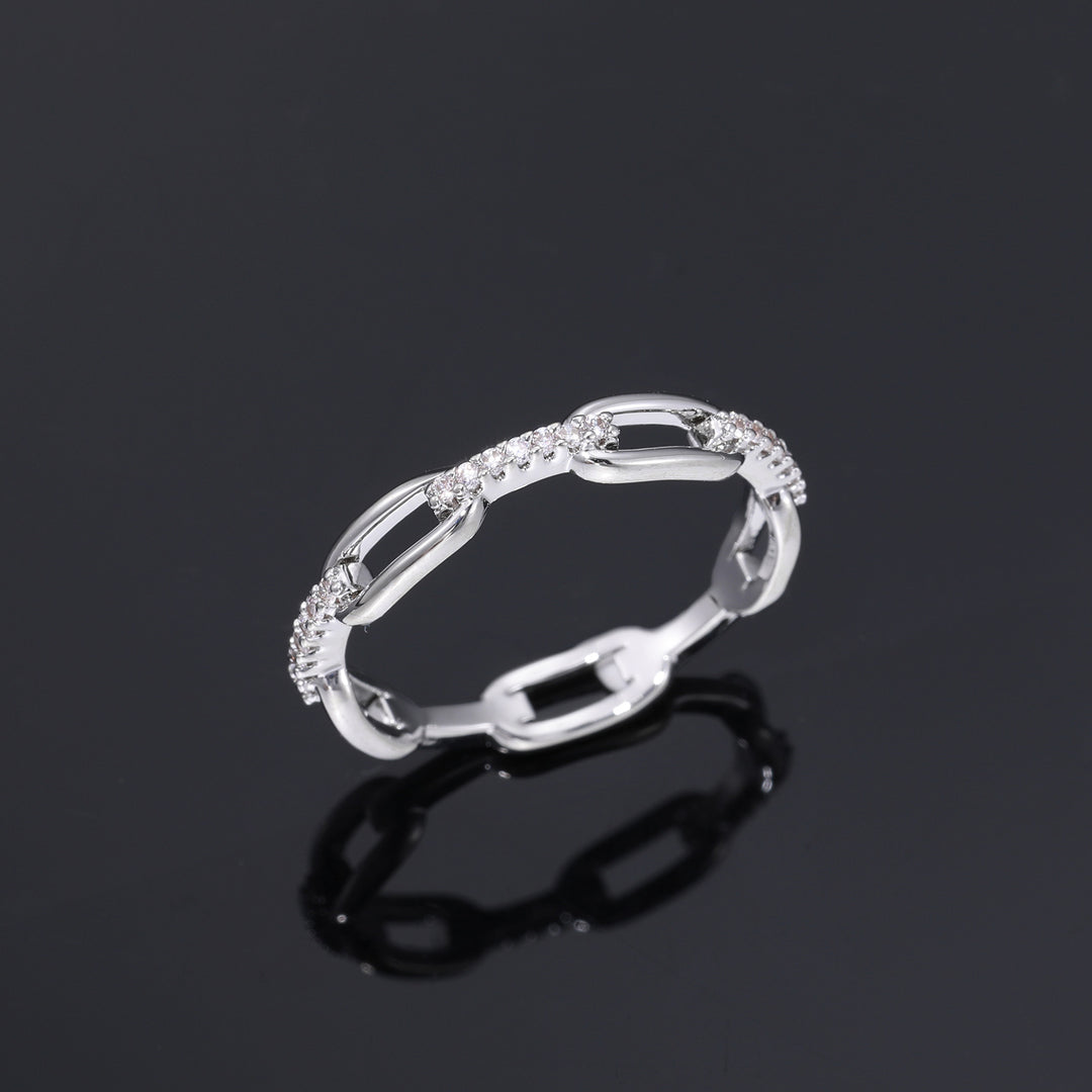 Hollow Chain Link Paved Zircon Unisex Stack Ring