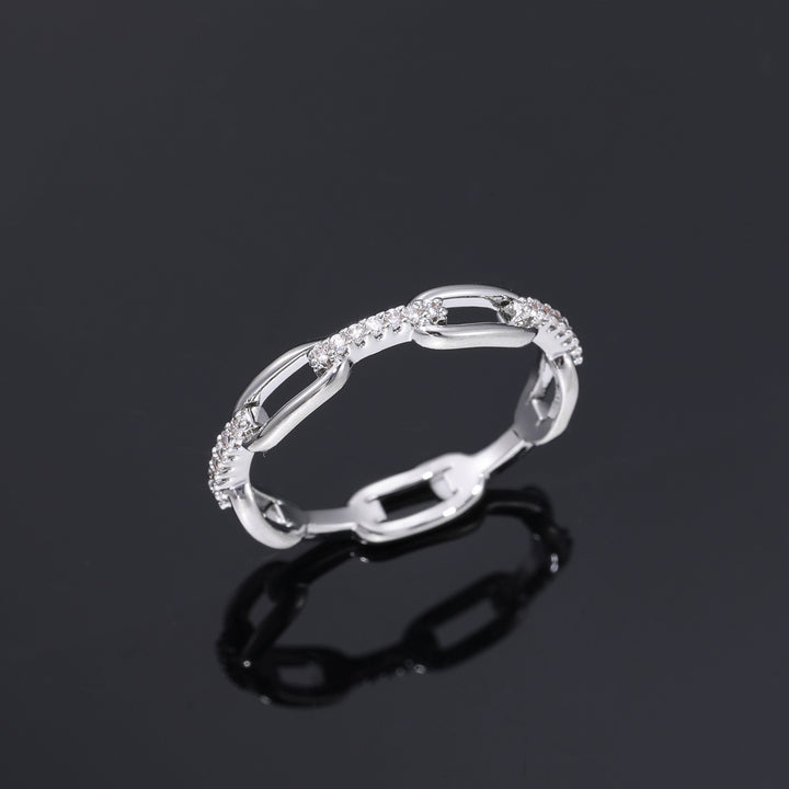 Hollow Chain Link Paved Zircon Unisex Stack Ring