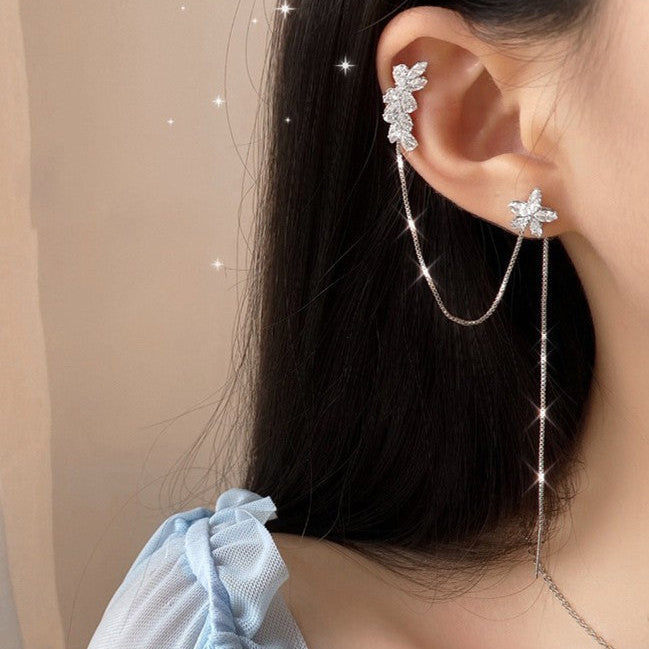 Sparkling Flower Ear Cuff Earrings