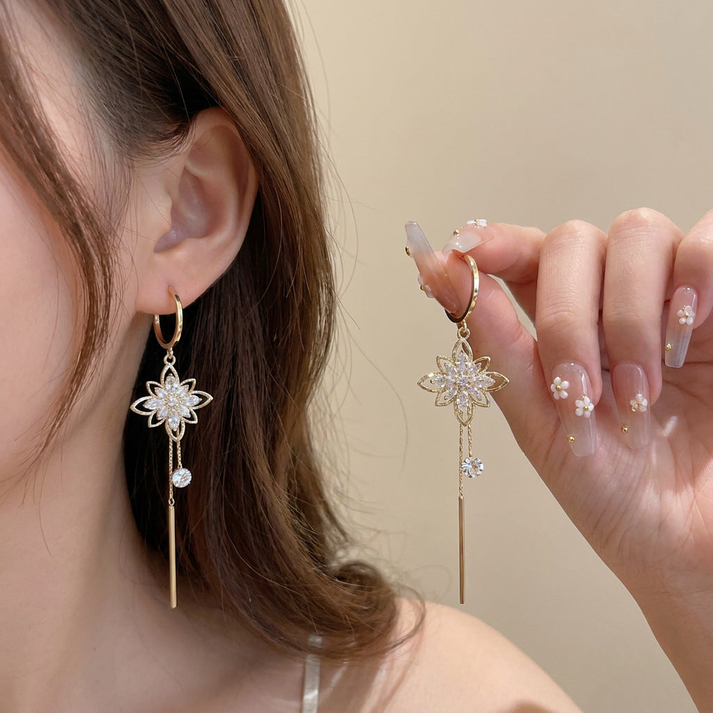 Floral Tassel Hoop Drop Earrings Daily Date Wear