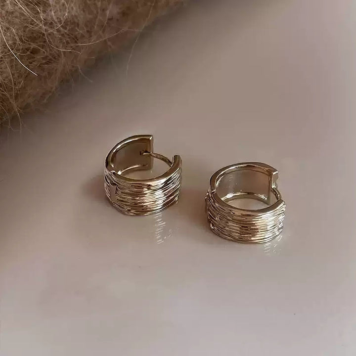 Layered Ribbed Gold Huggie Hoop Earrings