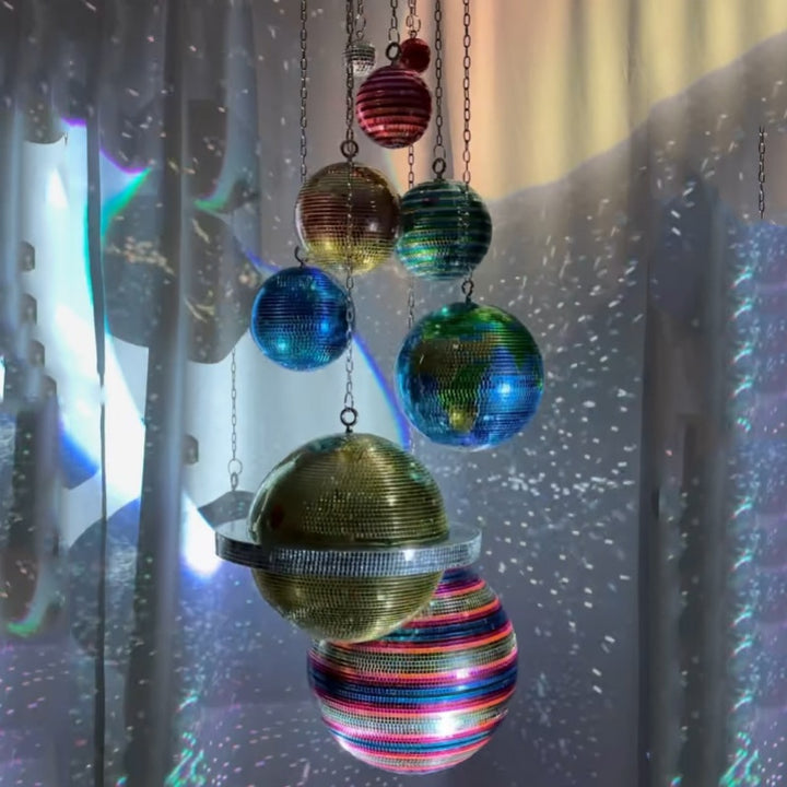 Celestial Mirror Ball Hanging Wind Chime – Planetary Home &amp; Garden Hanging Decor