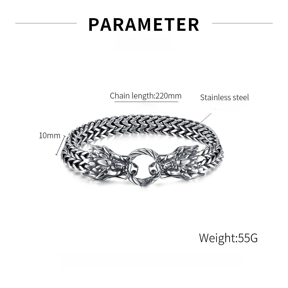 Dual Dragon Head Stainless Steel Bracelet