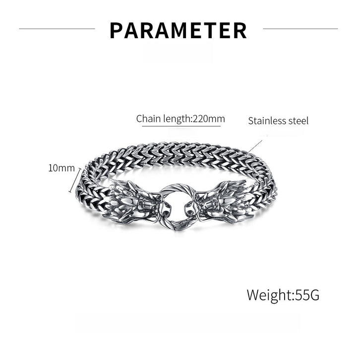Dual Dragon Head Stainless Steel Bracelet