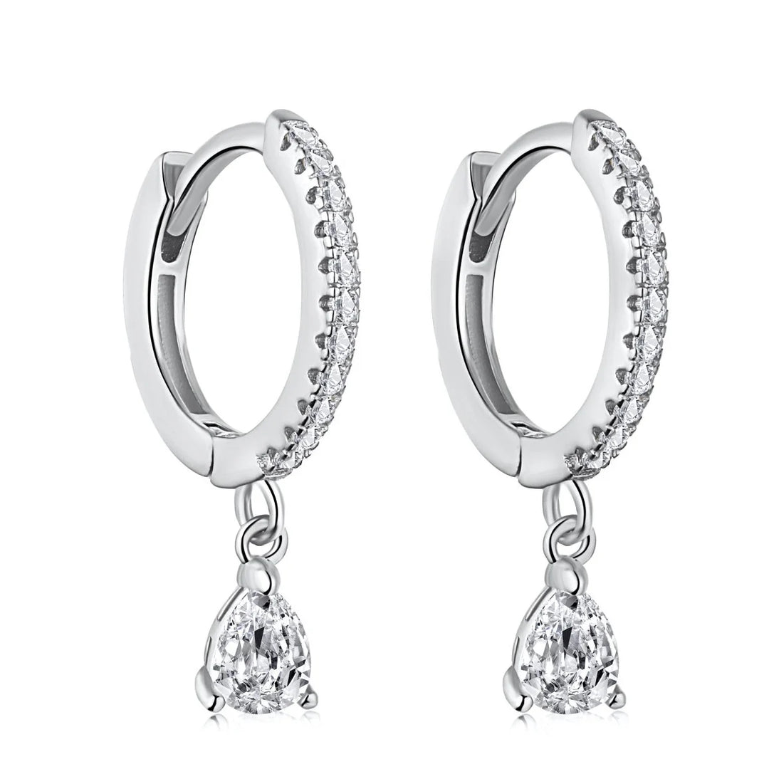 Pave Teardrop Zircon Dangle Huggie Drop Earrings