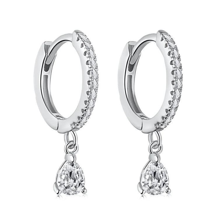 Pave Teardrop Zircon Dangle Huggie Drop Earrings