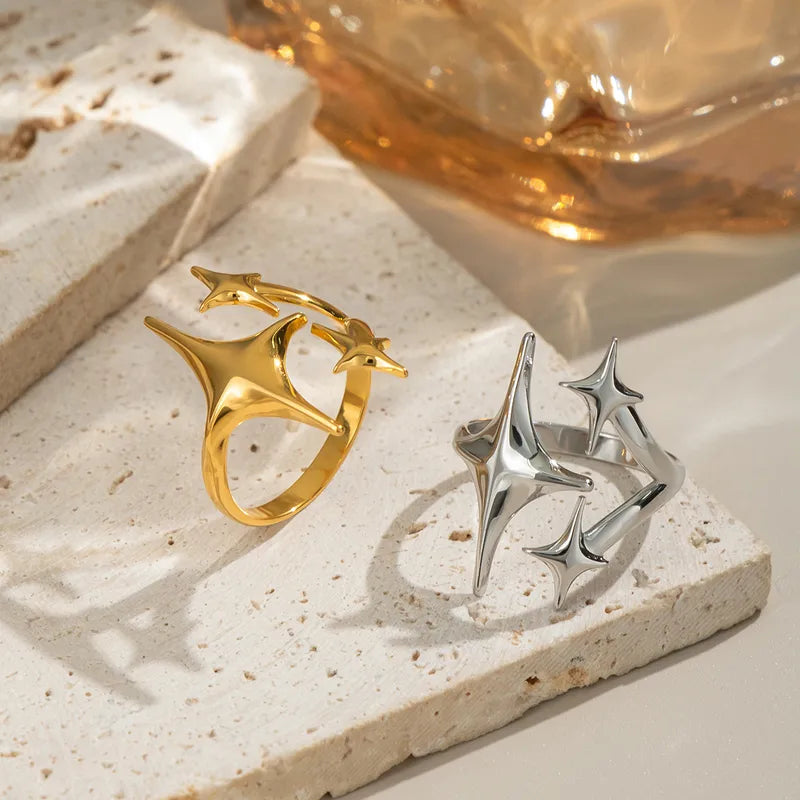 Three Star Open Stack Ring Minimal Daily Wear