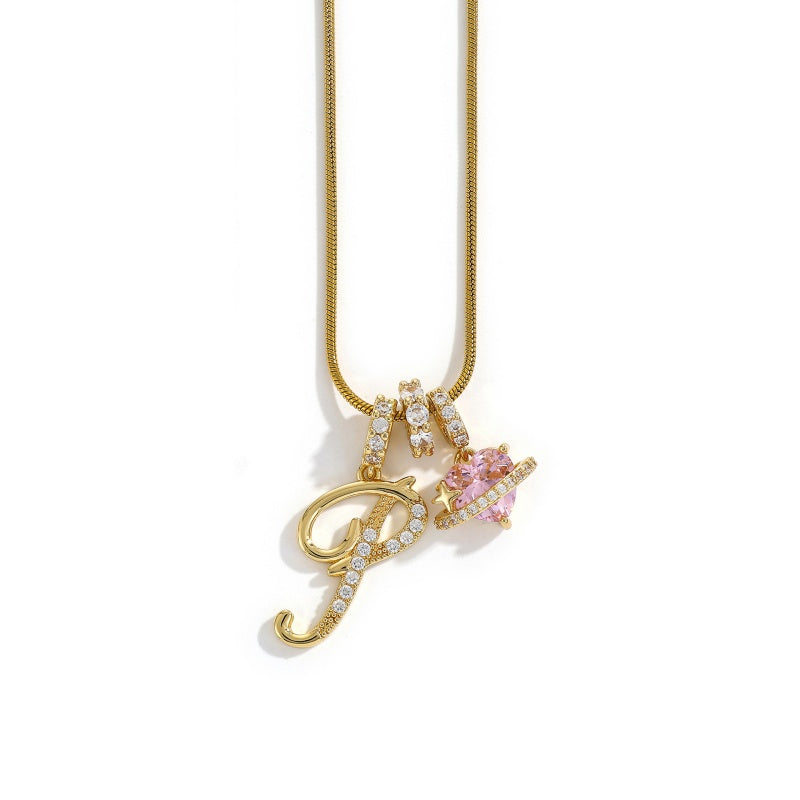 Initial Letter Heart Pendant Necklace