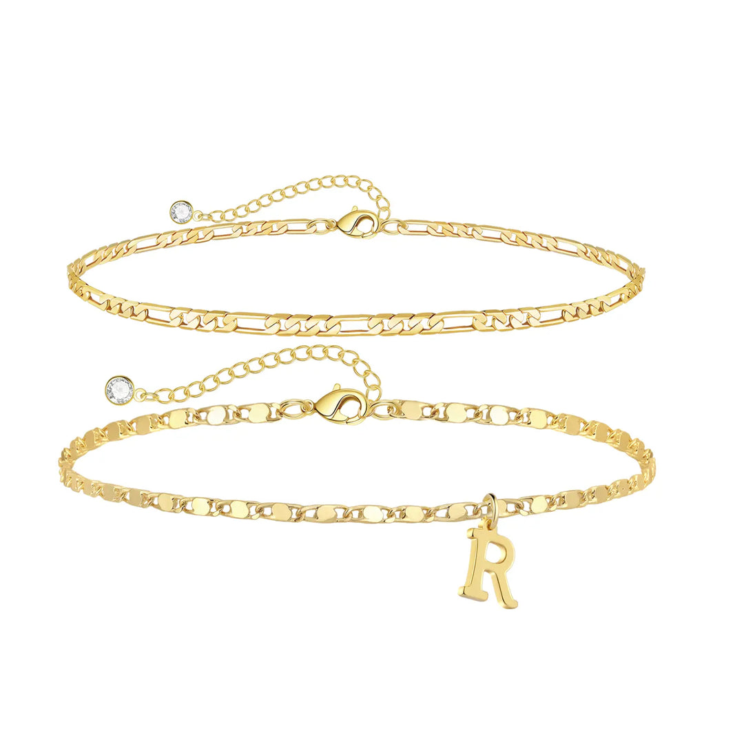 Personalized Layered Ankle Bracelet Set