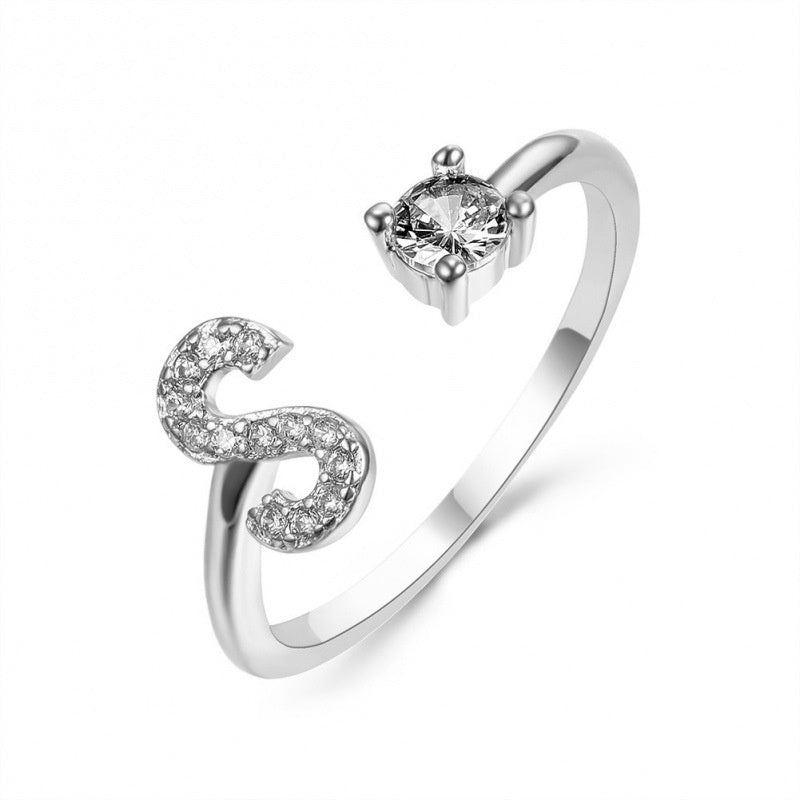 Elegant Initial Open Ring with Zircon