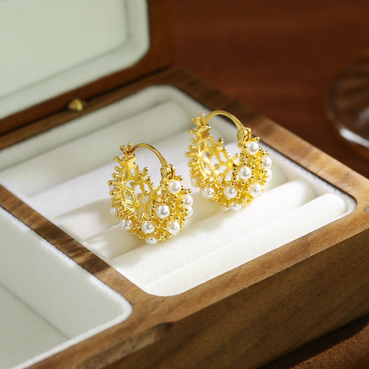Pearl Cluster Hoop Earrings