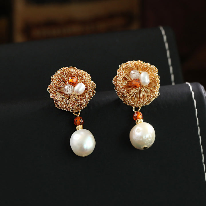 Hand Woven Baroque Pearl Flower Jewelry