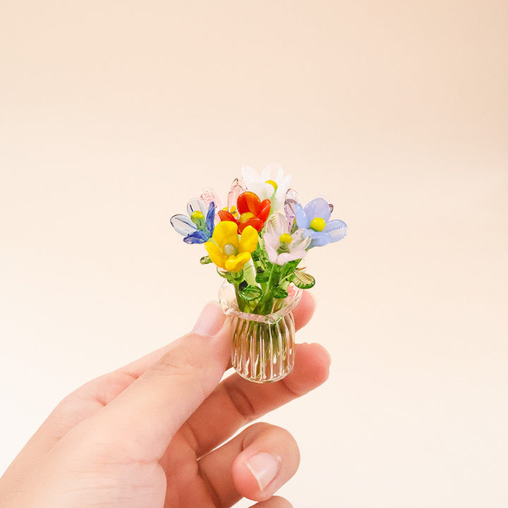 Mini Glass Flower Desk Ornament Home Table Decor