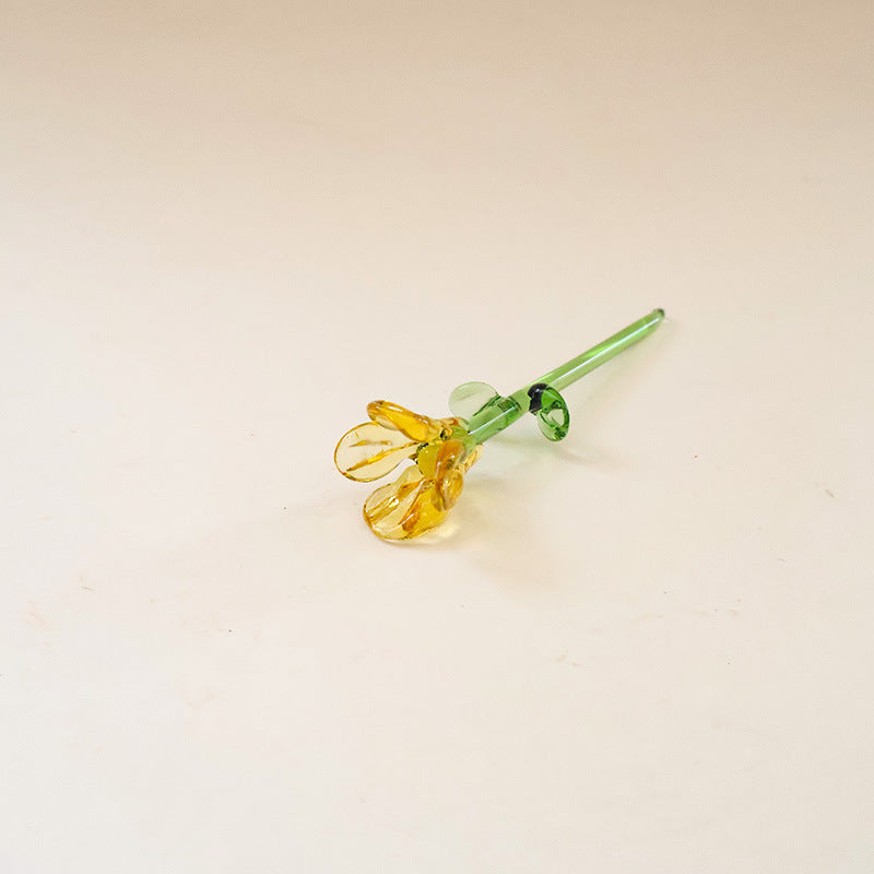 Mini Glass Flower Desk Ornament Home Table Decor