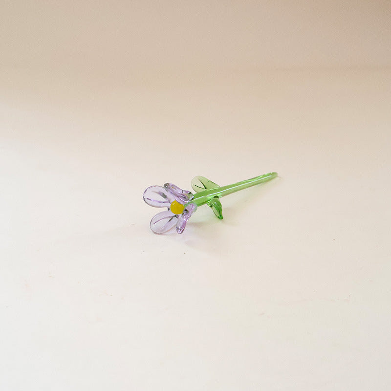 Mini Glass Flower Desk Ornament Home Table Decor