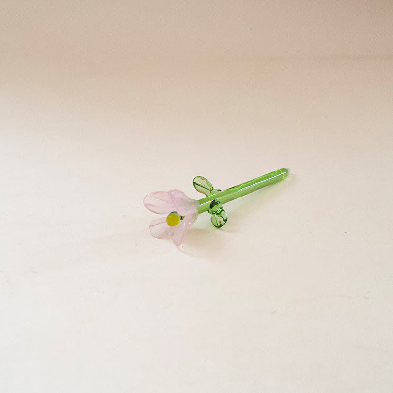 Mini Glass Flower Desk Ornament Home Table Decor