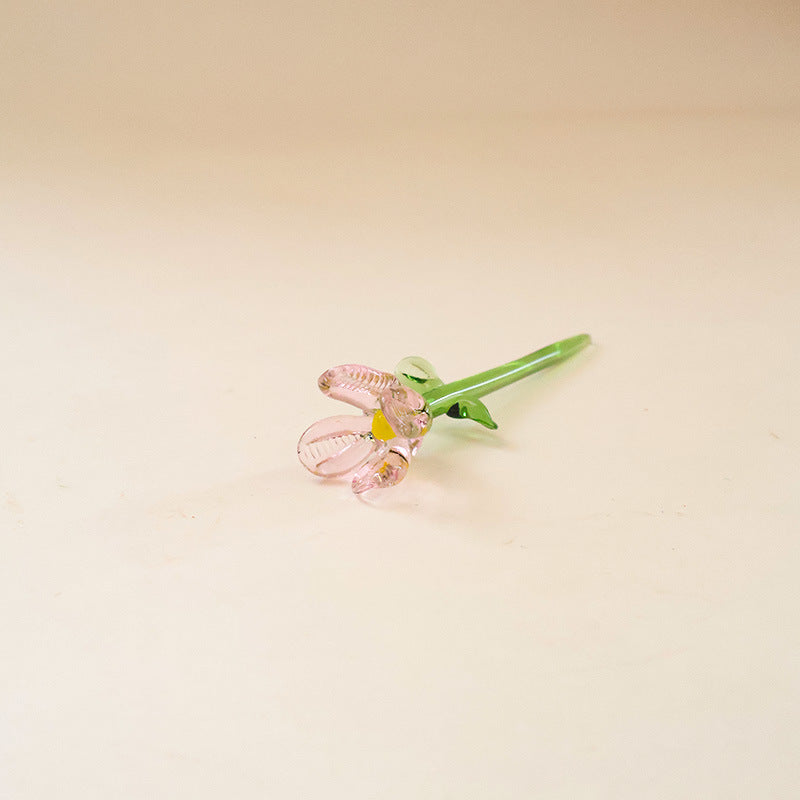 Mini Glass Flower Desk Ornament Home Table Decor