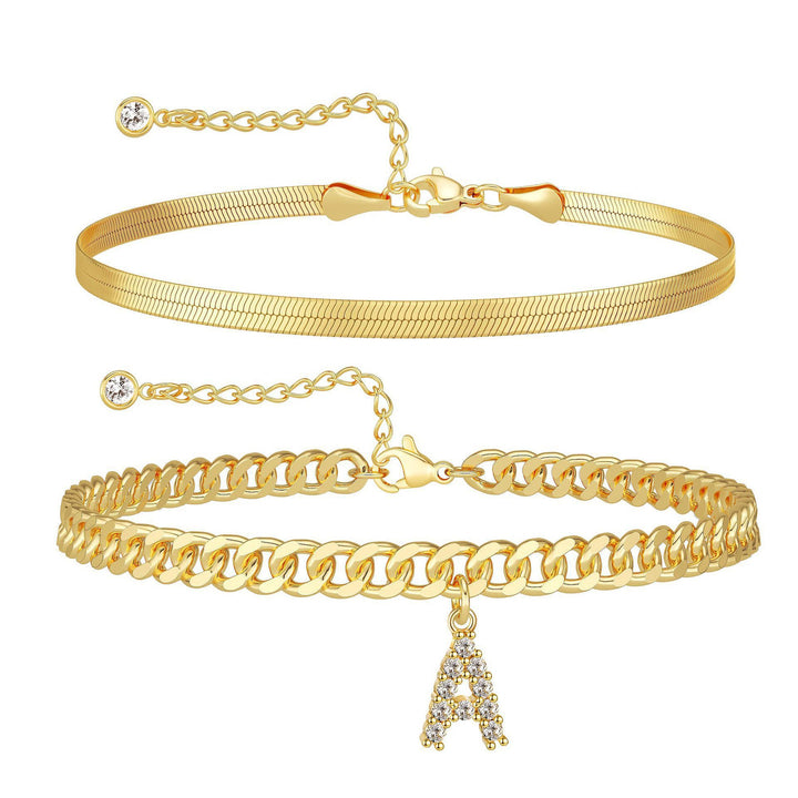 CZ Initial Charm Layered Ankle Chain