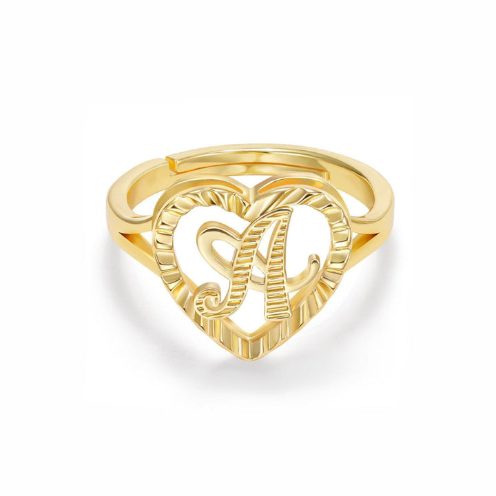 Personalized Initial Heart Open Ring