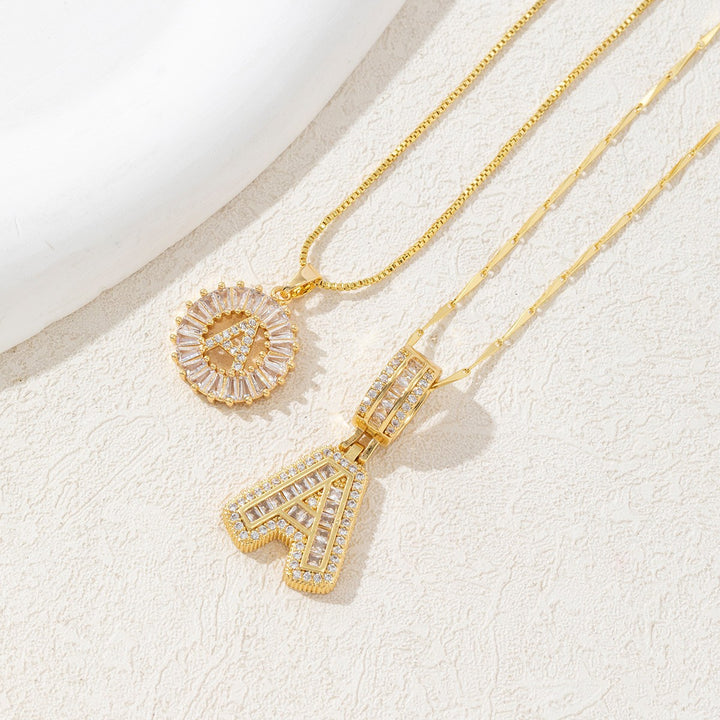 Two Piece Zircon Initial Letter Necklace Set Unisex