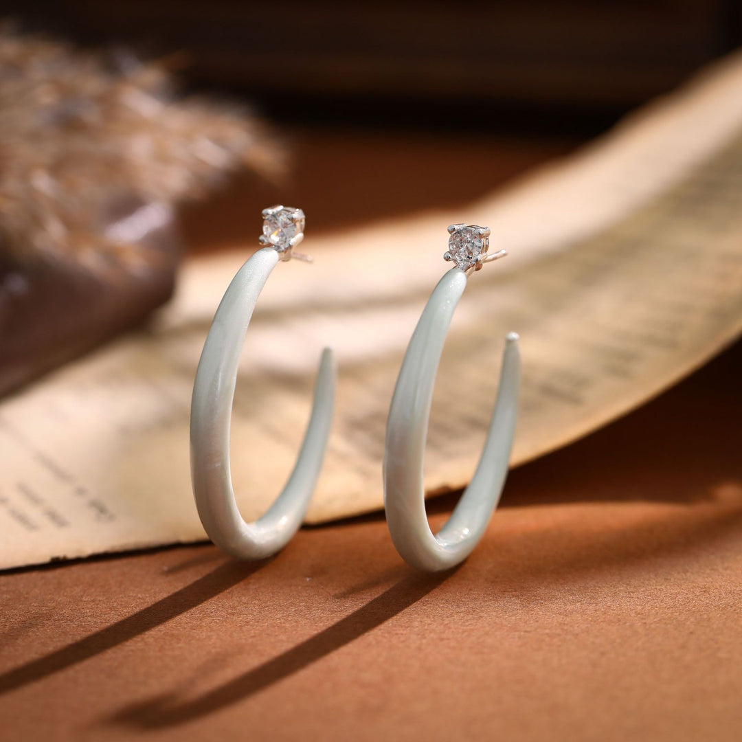 Sculpted Enamel CZ Hoop Earrings