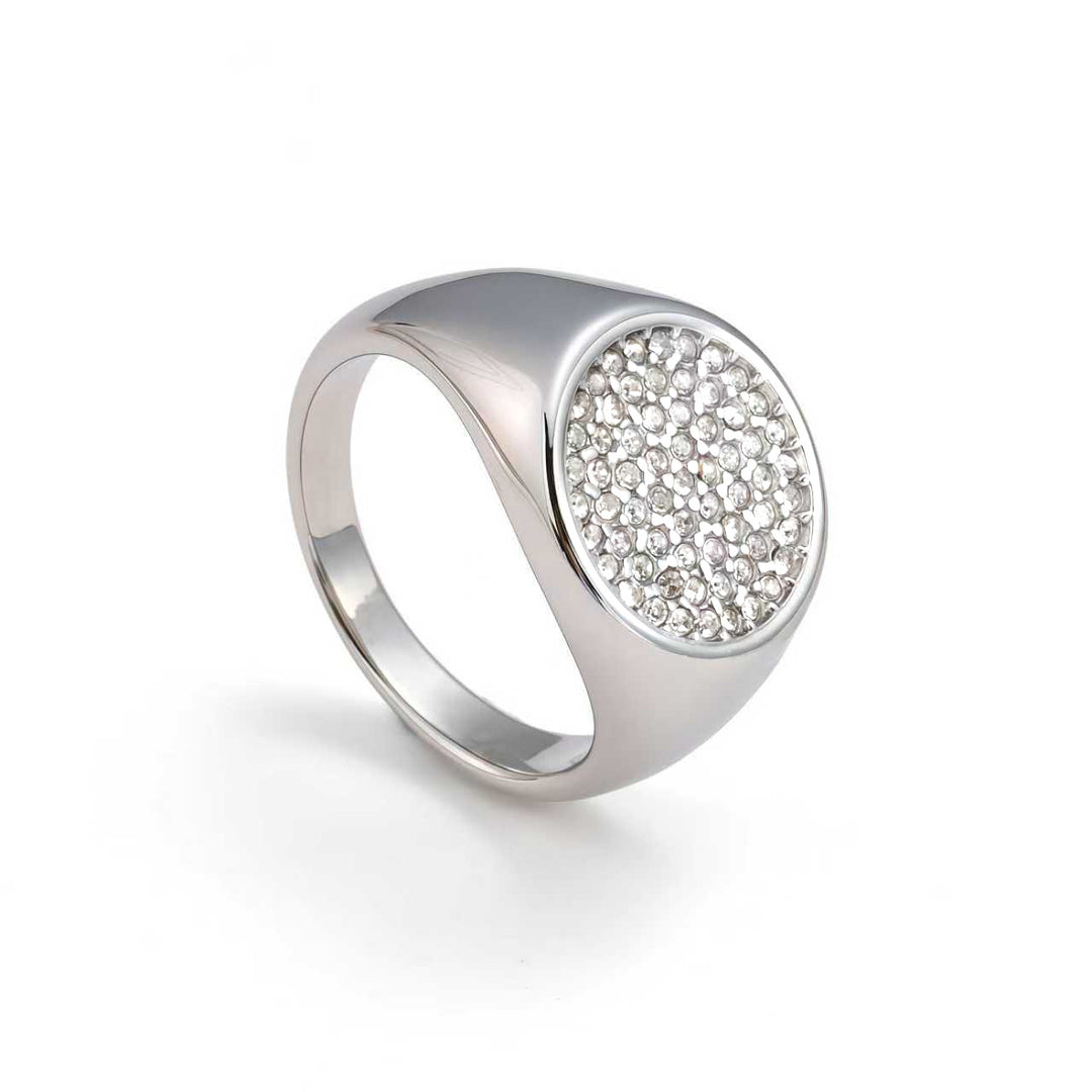 Paved Zircon Signet Stackable Daily Finger Ring