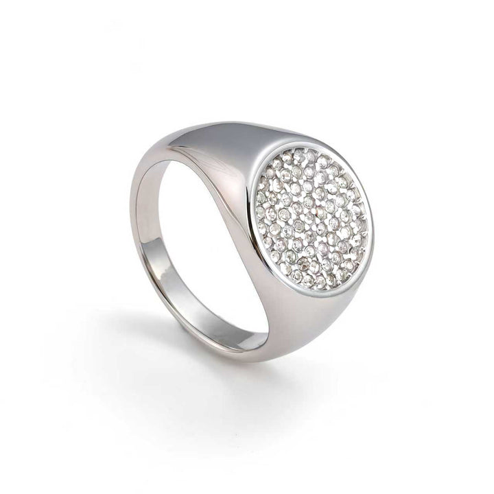 Paved Zircon Signet Stackable Daily Finger Ring