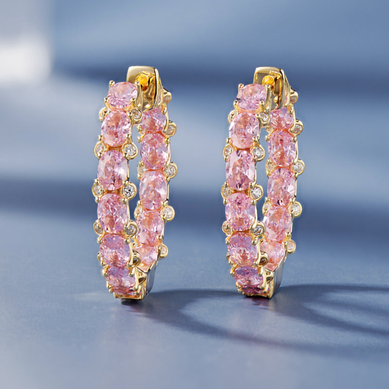 Oval Zircon Full Paved Hoop Earrings for Women