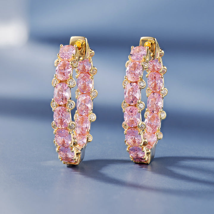 Oval Zircon Full Paved Hoop Earrings for Women